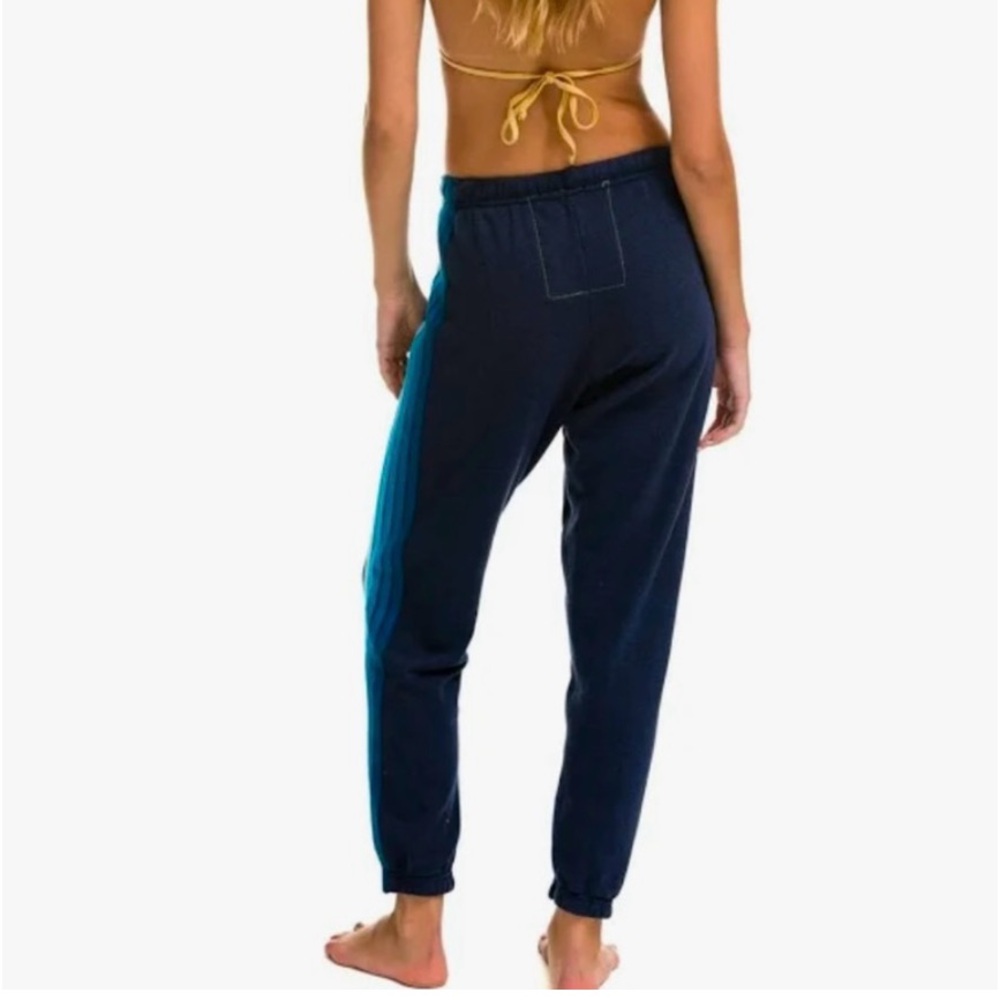 Aviator Nation, navy ombre blues five stripe sweatpants extra small- xs